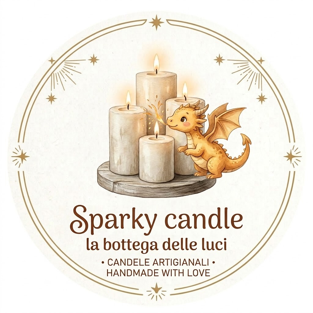 Sparky candle, la bottega delle luci: il piccolo drago Sparky accanto a tre candele accese